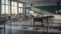 Empty Classroom with Natural Light and Desks, Generative AI Royalty Free Stock Photo