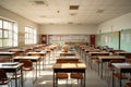 Distance shot image of empty classroom in school, back to school. Generative ai Royalty Free Stock Photo