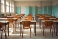 Middle shot image of school hollow classroom, back to school concept. Generative ai Royalty Free Stock Photo