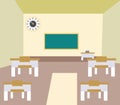 Empty classroom.Nobody school class room interior with blackboard.Vector illustration of the interior of elementary classroom. A