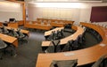 Empty Classroom with Projector & Blank Screen Royalty Free Stock Photo
