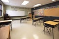 empty classroom, ready for a new school year with chalkboard and blackboard in place Royalty Free Stock Photo