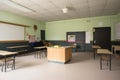 empty classroom, ready for a new school year with chalkboard and blackboard in place Royalty Free Stock Photo