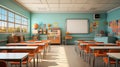 Empty Classroom school without student or teacher, empty chair and table, empty study room Royalty Free Stock Photo