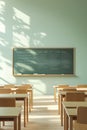 Empty Classroom with Sunlight and Shadows on Blackboard education photo Royalty Free Stock Photo