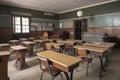 empty classroom, with vintage desks and chalkboards for a classic look