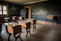 empty classroom, with vintage desks and chalkboards for a classic look