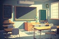 Empty classroom with whiteboard, desks, and chairs Royalty Free Stock Photo