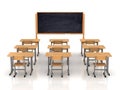 Empty classroom with wooden desks