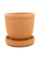 Empty clay flower pot and stand isolated on white background Royalty Free Stock Photo