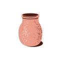 Empty clay pot. Brown earthen jar. Object of pottery art. Earthenware in retro style. Ceramic crock. Flat vector