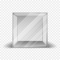 Empty clean glass box cube showcase isolated on checkered background