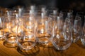 empty clean glass glasses for alcoholic drinks in a restaurant on a bar counter Royalty Free Stock Photo