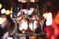 empty clean glass glasses for alcoholic drinks in a restaurant on a bar counter Royalty Free Stock Photo