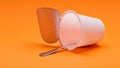 empty clean yogurt cup with spoon on an orange background Royalty Free Stock Photo