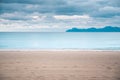 Empty clear beach in autumn morning. Depression, Sadness, Melancholy concept photo