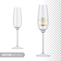 Empty clear champagne flute template. Vector mockup