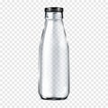 Empty clear glass bottle with black cap on transparent background realistic vector mockup. Drink packaging mock-up Royalty Free Stock Photo