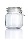 Empty clear glass jar in front view, and reflection isolated on white background, Suitable for Mock up creative graphic design, Royalty Free Stock Photo