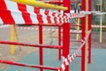 Empty closed playground with red warning tape Royalty Free Stock Photo