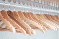 Empty clothes hangers lined up in a room