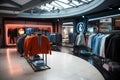 Empty clothing store interior, displaying trendy mens and womens wear Royalty Free Stock Photo