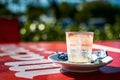 Empty coffe glass on a table outdoors.