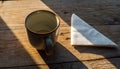 Empty Coffee Mug and Napkin on Wooden Table Royalty Free Stock Photo