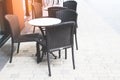 Empty coffee and restaurant terrace with classic style tables and chairs, Sunset Royalty Free Stock Photo