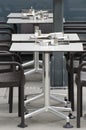 Empty coffee shop tables and seats Royalty Free Stock Photo