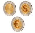 Empty coin template. Coin with a dollar and euro sign on a white background