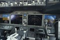 Empty cokpit plane, fly-deck of modern airplane Boeing 737-8 Max. Royalty Free Stock Photo