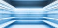 Empty cold storage space showcases minimalist design with a blue tint and ample lighting highlighting the shelves Royalty Free Stock Photo