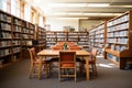 Empty college library with tables and chairs Royalty Free Stock Photo