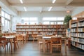 Empty college library with tables and chairs Royalty Free Stock Photo