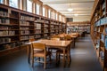 Empty college library with tables and chairs Royalty Free Stock Photo