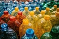 Empty colored carbonated drink bottles. Plastic waste