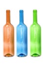 Empty colored wine bottles
