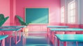 Empty Colorful Classroom with Desks and with Green Board in School Royalty Free Stock Photo