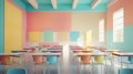 Empty Colorful Classroom with Desks and with Green Board in School Royalty Free Stock Photo