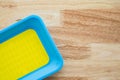 Empty colorful coin tray on wooden table - Small business concept