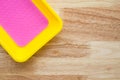 Empty colorful coin tray on wooden table - Small business concept