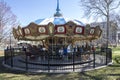 An empty, colorful, old fashion carousel for kids in a park in Philadelphia Royalty Free Stock Photo