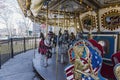 An empty, colorful, old fashion carousel for kids in a park in Philadelphia Royalty Free Stock Photo