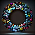 An empty colorful pebbles circle frame on solid background. Royalty Free Stock Photo