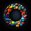 An empty colorful pebbles circle frame on solid background. Royalty Free Stock Photo