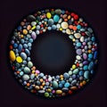 An empty colorful pebbles circle frame on solid background. Royalty Free Stock Photo