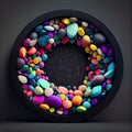 An empty colorful pebbles circle frame on solid background. Royalty Free Stock Photo