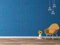 Empty colorful wall decorate with yellow fabric chair 3d render