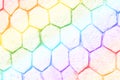 Empty colorful wall made of different sizes rocky hexagons with copy space. Background